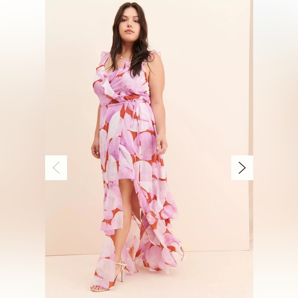 Hutch Cooper Leaves Wrap Dress Sleeveless Pink Red White Maxi Dress Size Large